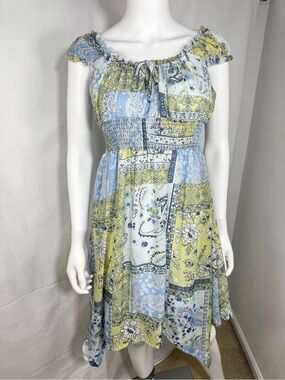 Almost Famous Boho Patchwork Handkerchief Hem Midi Dress Size Large